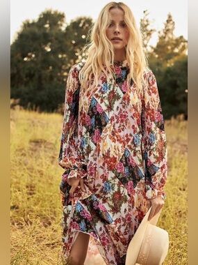 Anthropologie x Maeve Shara Shirred Floral Printed Midi Dress size S